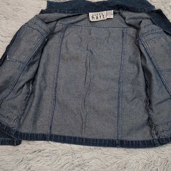Keren Hart Jacket Womens S Blue Denim Button Up Bling Jeweled‎ Casual Comfort - Picture 11 of 11